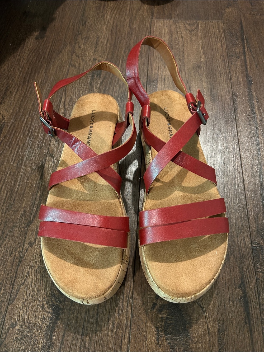 Lucky Brand Red Leather Multi-Strap Sandals